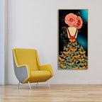 Modern Style Abstract Girl with Colorful Butterflies Premium Canvas Wall Painting