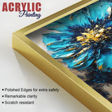 Modern Textural Blue Flower Artistic Acrylic Floating Wall Painting Set Of 2 - Decor Smart