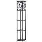 Modern Tower Lamp with Storage Shelves and Floral Shade