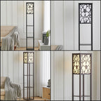 Modern Tower Lamp with Storage Shelves and Floral Shade