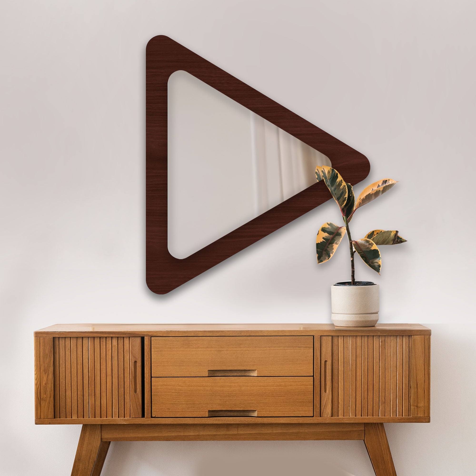 Modern Triangle Shaped Decorative Wooden Wall Mirror - Decor Smart