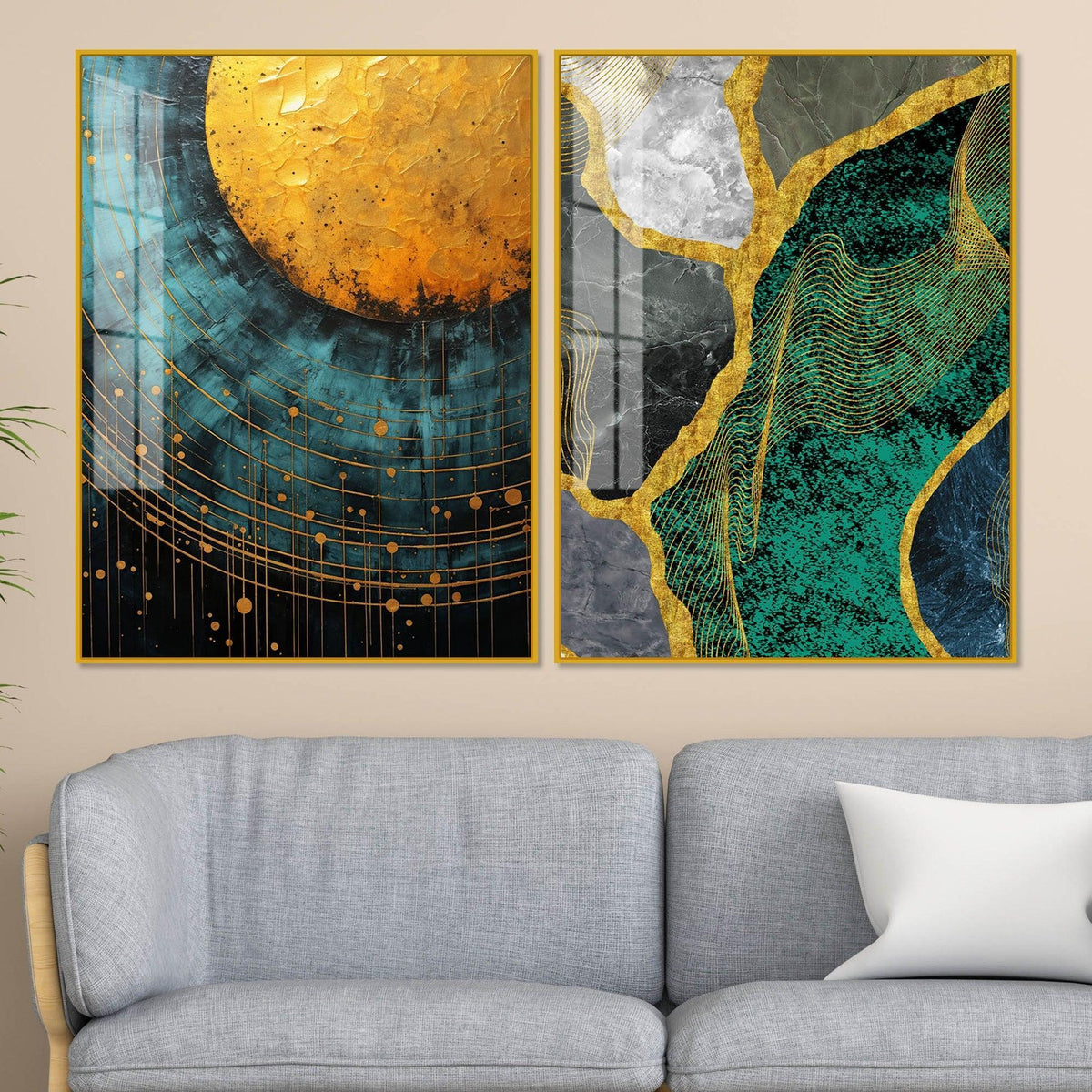 Modern Turquoise Artistic Art Acrylic Floating Wall Painting Set Of 2 - Decor Smart