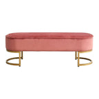Modern Velvet Seating Bench in Blush Pink & Gold Finish