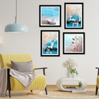Modern White Deer Art Wall Frame Set of Four