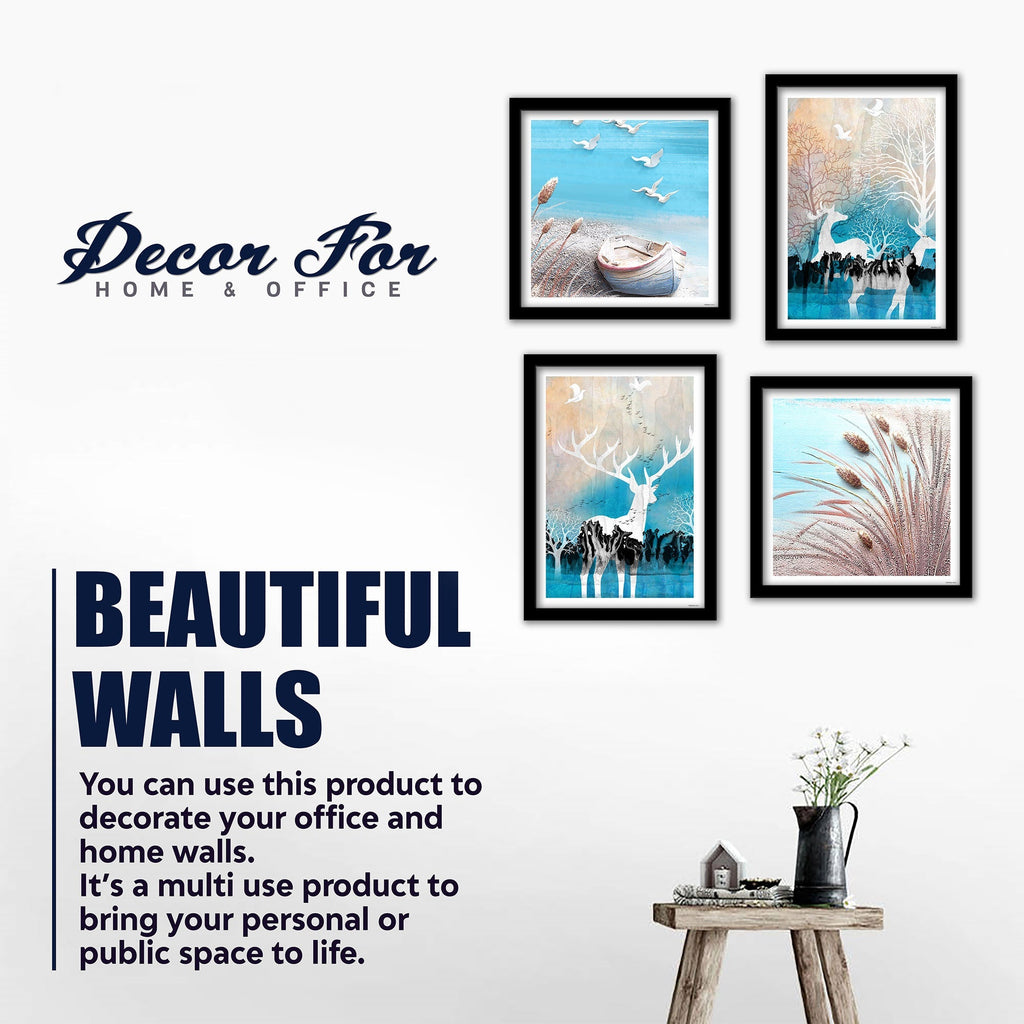Modern White Deer Art Wall Frame Set of Four