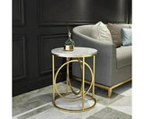 Modern White Marble Round Shaped Side Table with Golden Metallic Side - Decor Smart