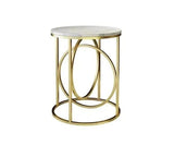 Modern White Marble Round Shaped Side Table with Golden Metallic Side - Decor Smart