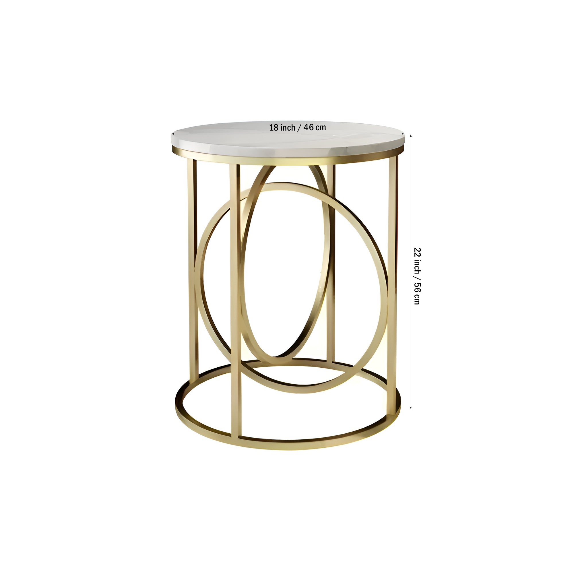 Modern White Marble Round Shaped Side Table with Golden Metallic Side - Decor Smart