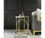 Modern White Marble Round Shaped Side Table with Golden Metallic Side - Decor Smart