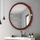Modish Circular Wooden Bathroom Cabinet Mirror with 2 Spacious Shelves with Brown Finish - Decor Smart