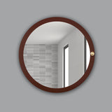 Modish Circular Wooden Bathroom Cabinet Mirror with 2 Spacious Shelves with Brown Finish - Decor Smart