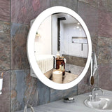 Modish Circular Wooden Bathroom Cabinet Mirror with 2 Spacious Shelves with White Finish - Decor Smart