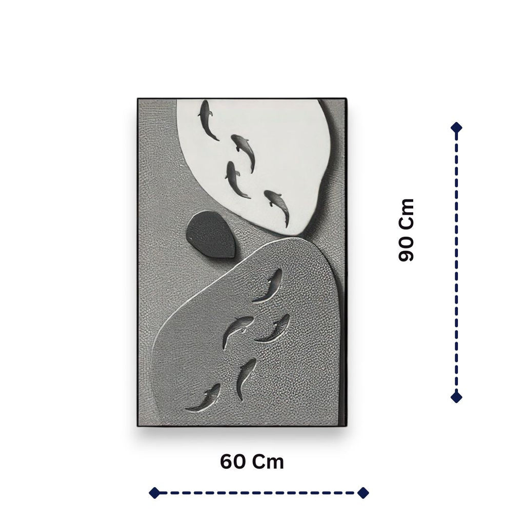 Monochrome Serenity Sculpted Koi 3D Wall Art Home Decor