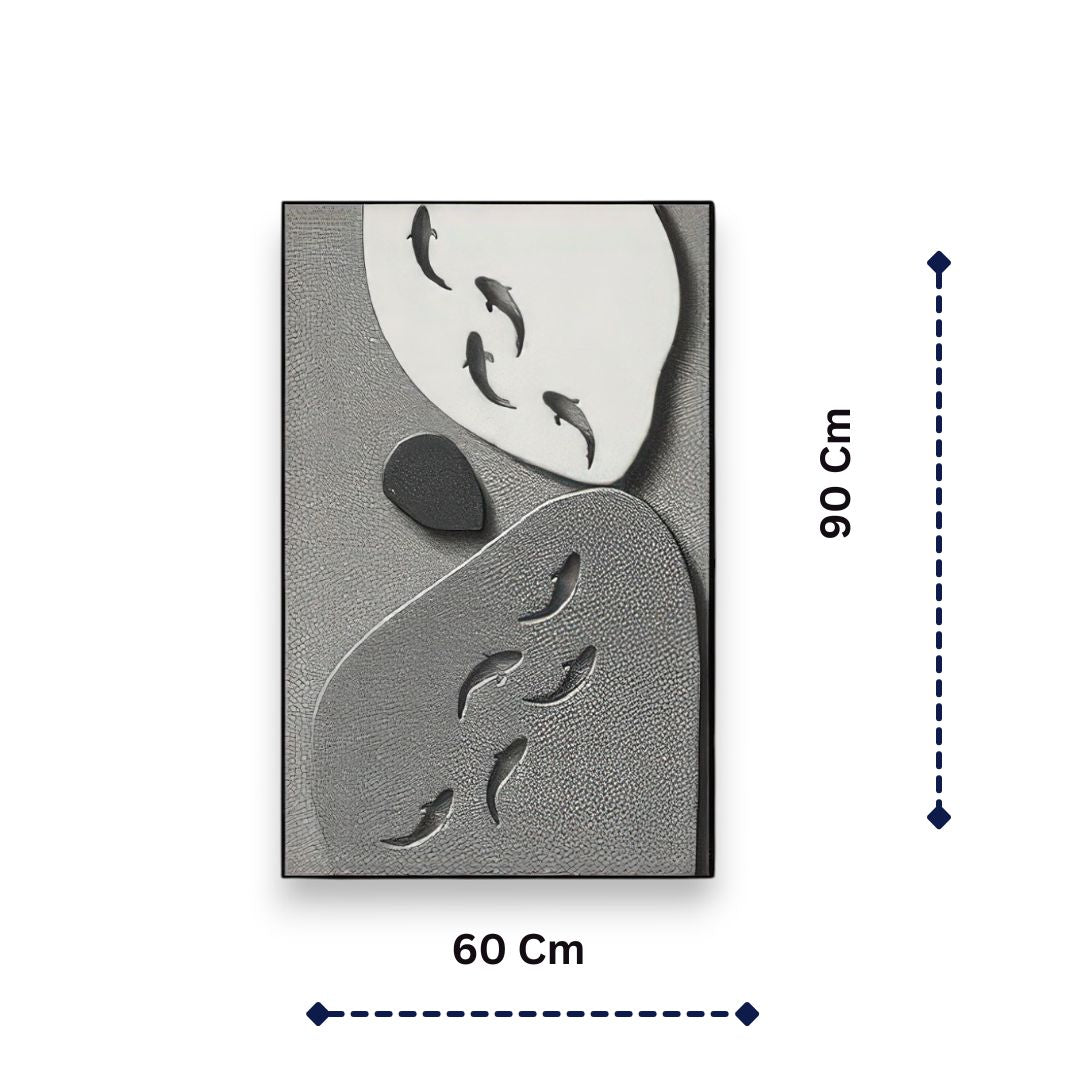 Monochrome Serenity Sculpted Koi 3D Wall Art Home Decor