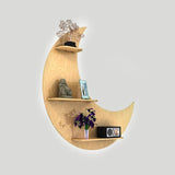 Moon Backlit Designer Wooden Wall Shelf / Book Shelf, Oak Finish - Decor Smart