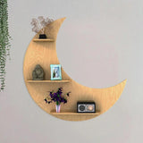 Moon Backlit Designer Wooden Wall Shelf / Book Shelf, Oak Finish - Decor Smart