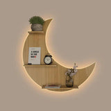 Moon Backlit Designer Wooden Wall Shelf / Book Shelf, Oak Finish - Decor Smart