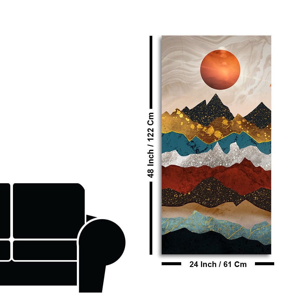 Moon Mountain Amber Dusk Art Premium Canvas Wall Painting - Decor Smart