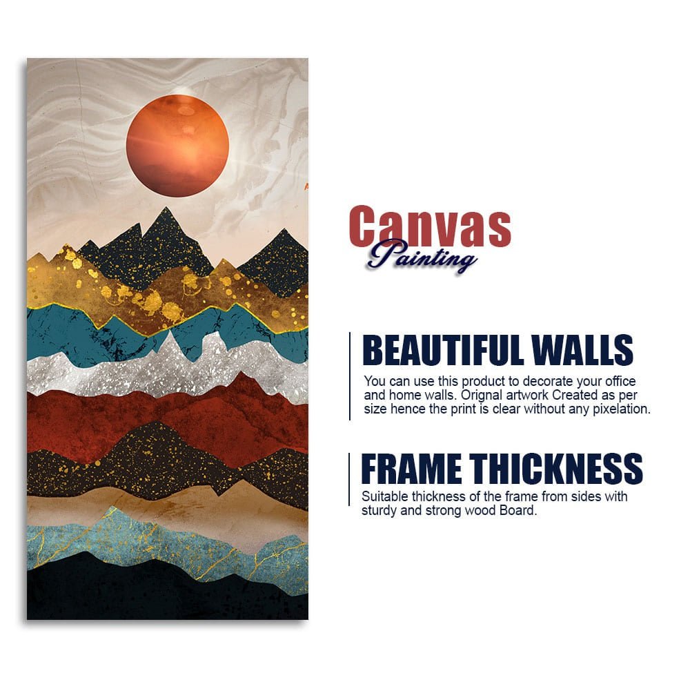 Moon Mountain Amber Dusk Art Premium Canvas Wall Painting - Decor Smart