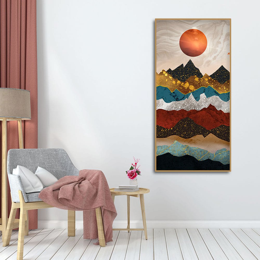 Moon Mountain Amber Dusk Art Premium Canvas Wall Painting - Decor Smart