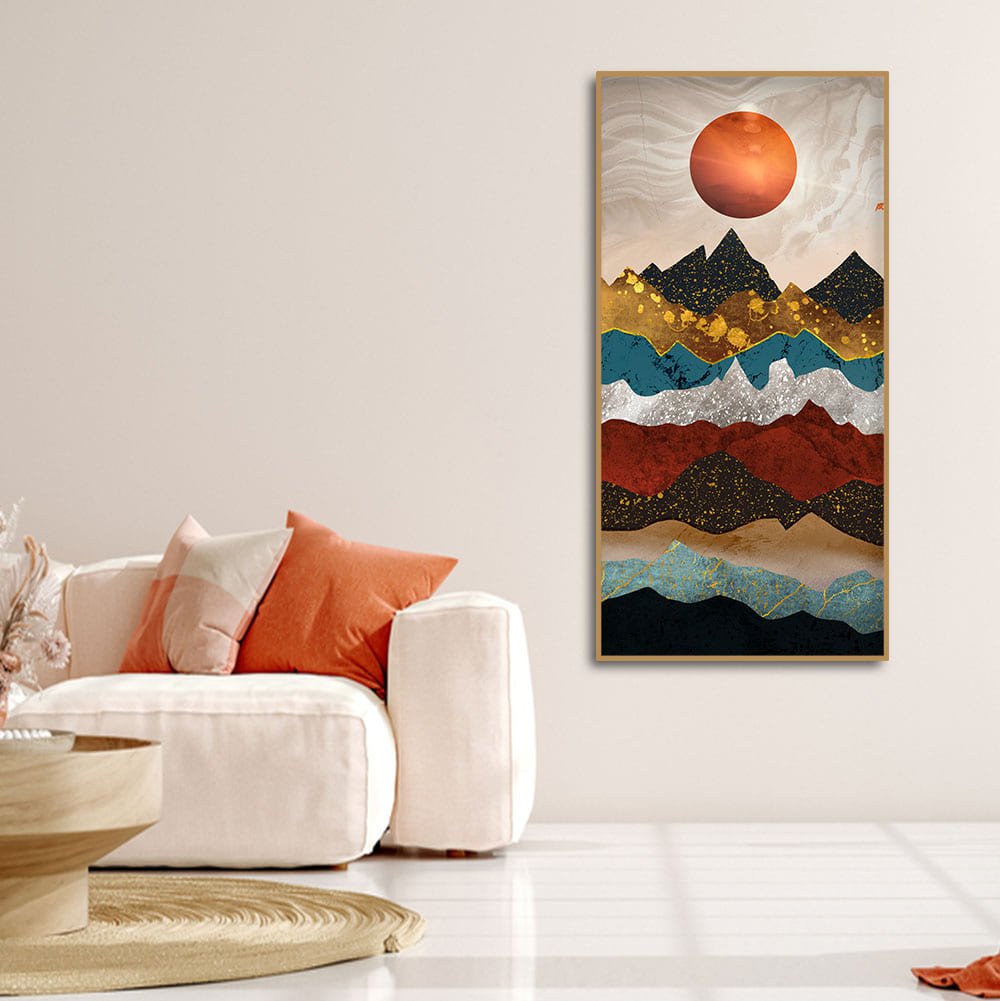 Moon Mountain Amber Dusk Art Premium Canvas Wall Painting - Decor Smart