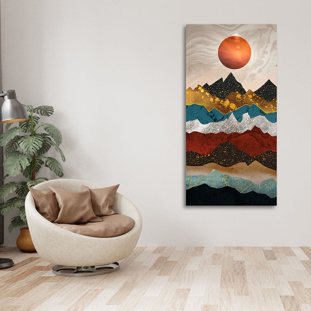Moon Mountain Amber Dusk Art Premium Canvas Wall Painting - Decor Smart