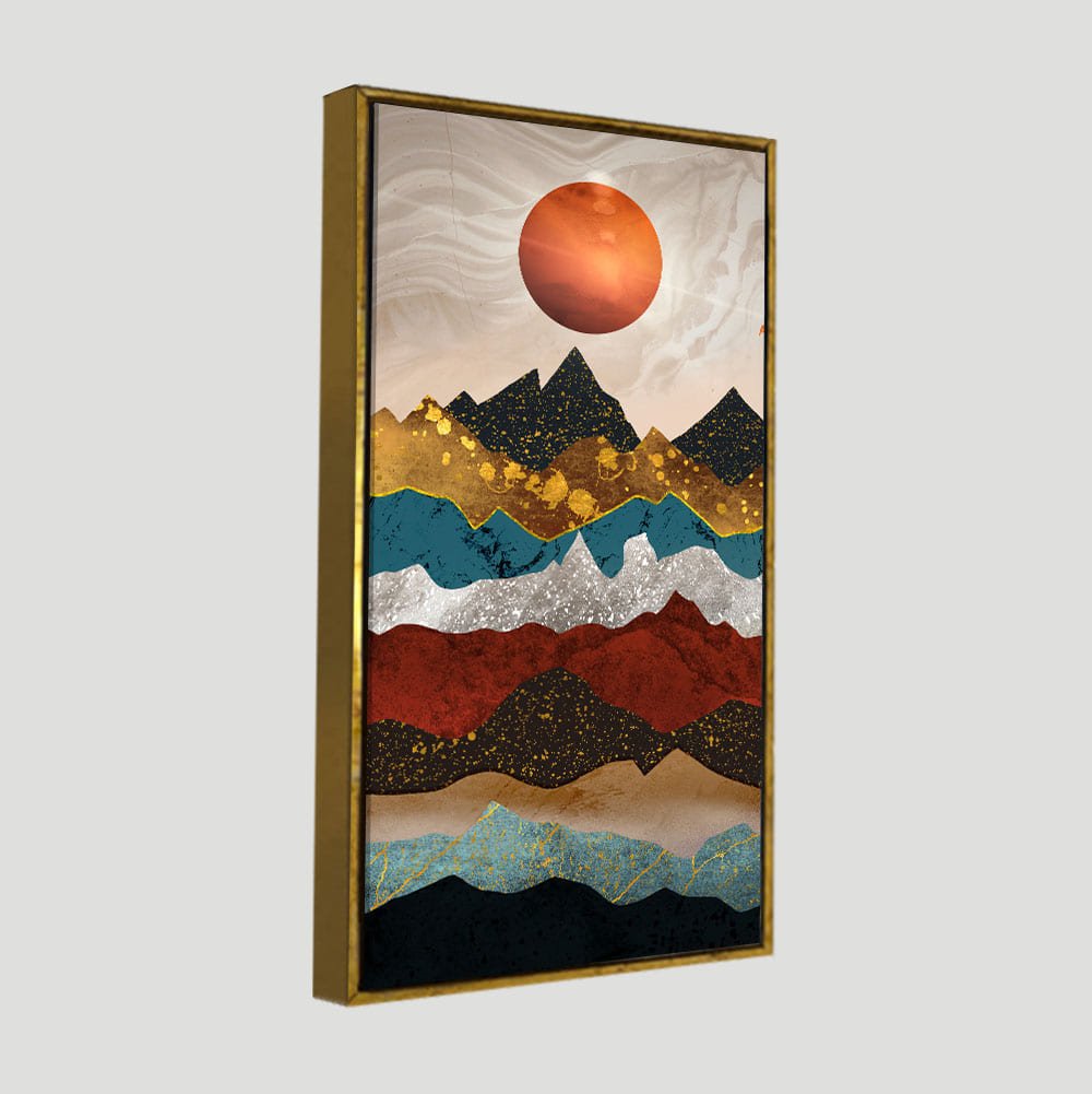 Moon Mountain Amber Dusk Art Premium Canvas Wall Painting - Decor Smart