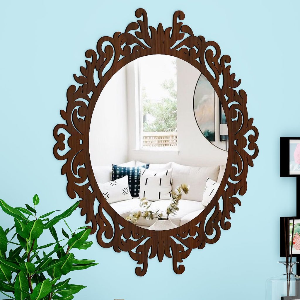Motif Design Art Modern Round Shape Mirror with Wood Frame - Decor Smart