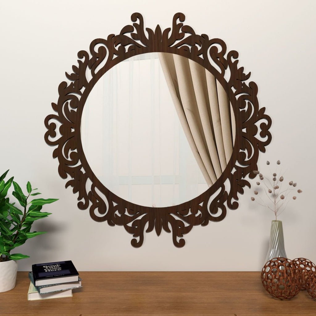Motif Design Art Modern Round Shape Mirror with Wood Frame - Decor Smart