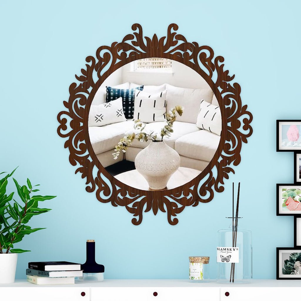 Motif Design Art Modern Round Shape Mirror with Wood Frame - Decor Smart