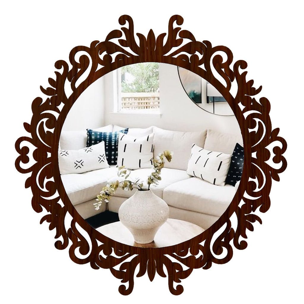 Motif Design Art Modern Round Shape Mirror with Wood Frame - Decor Smart