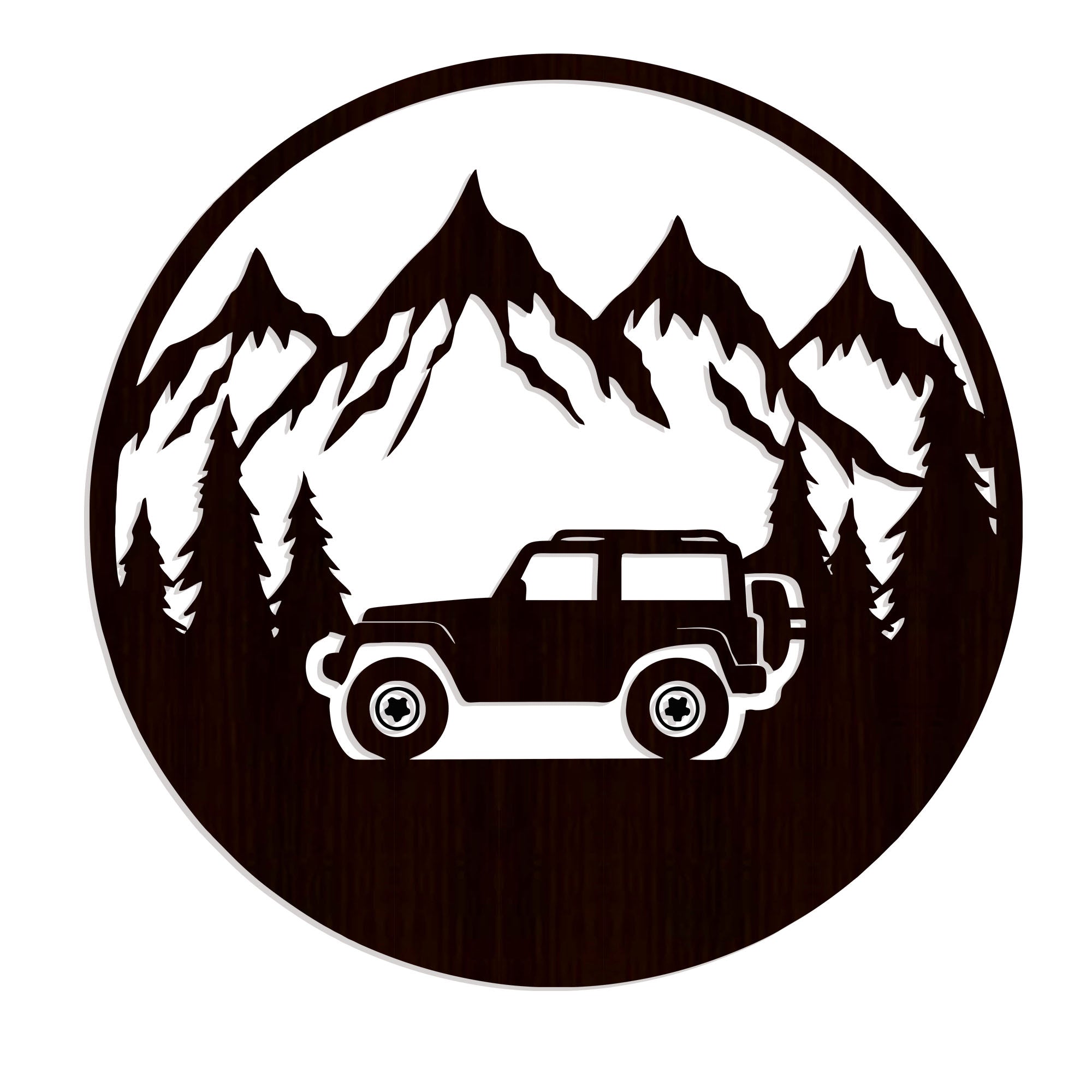 Mountain Forest Road Jeep Art Backlit Wooden Wall Hanging with LED Night Light Walnut Finish - Decor Smart
