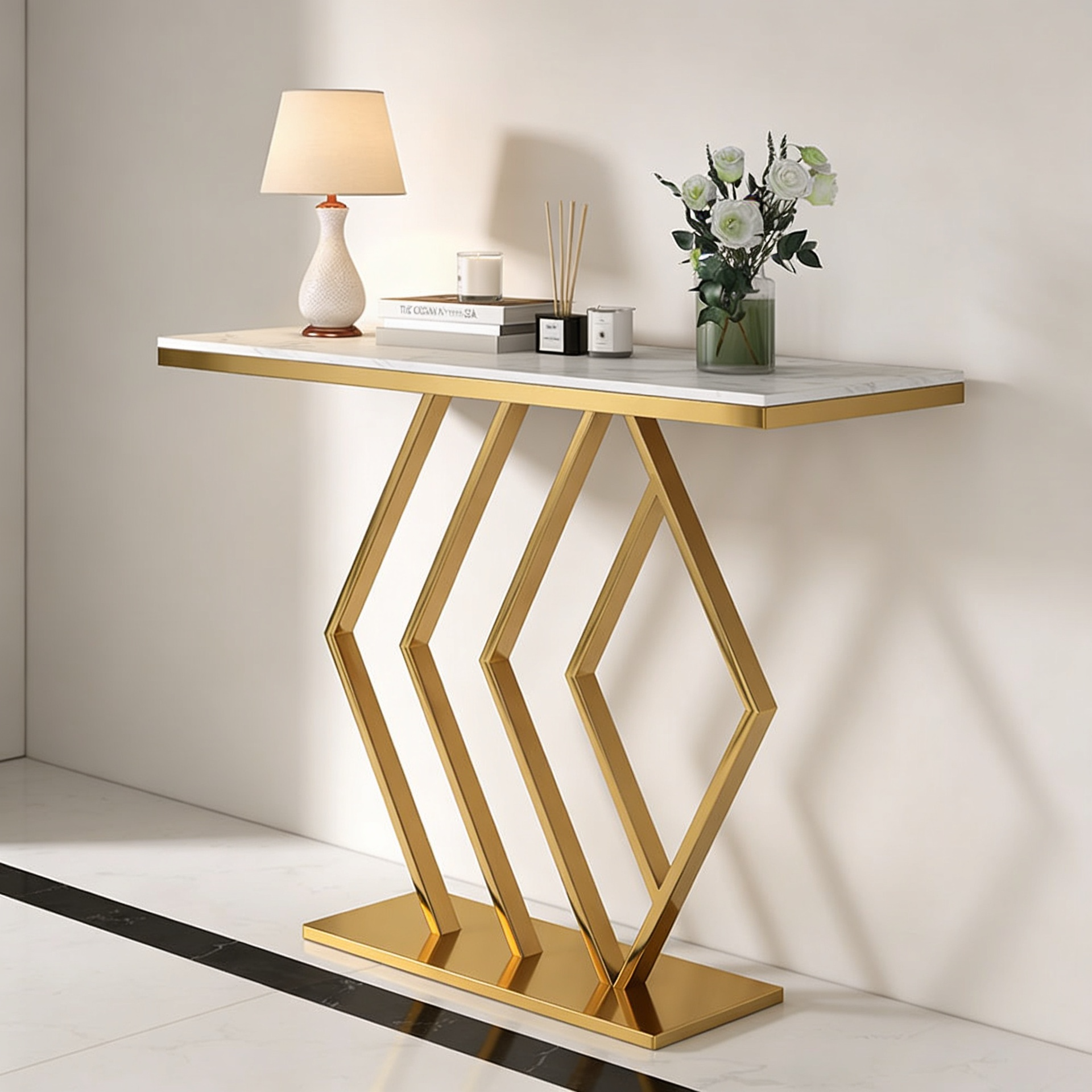 Classic Design Copper Console Table in Geometric Pattern