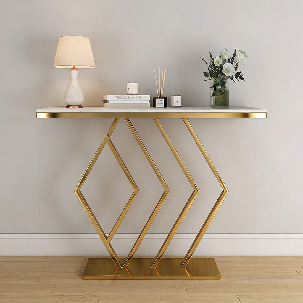 Classic Design Copper Console Table in Geometric Pattern