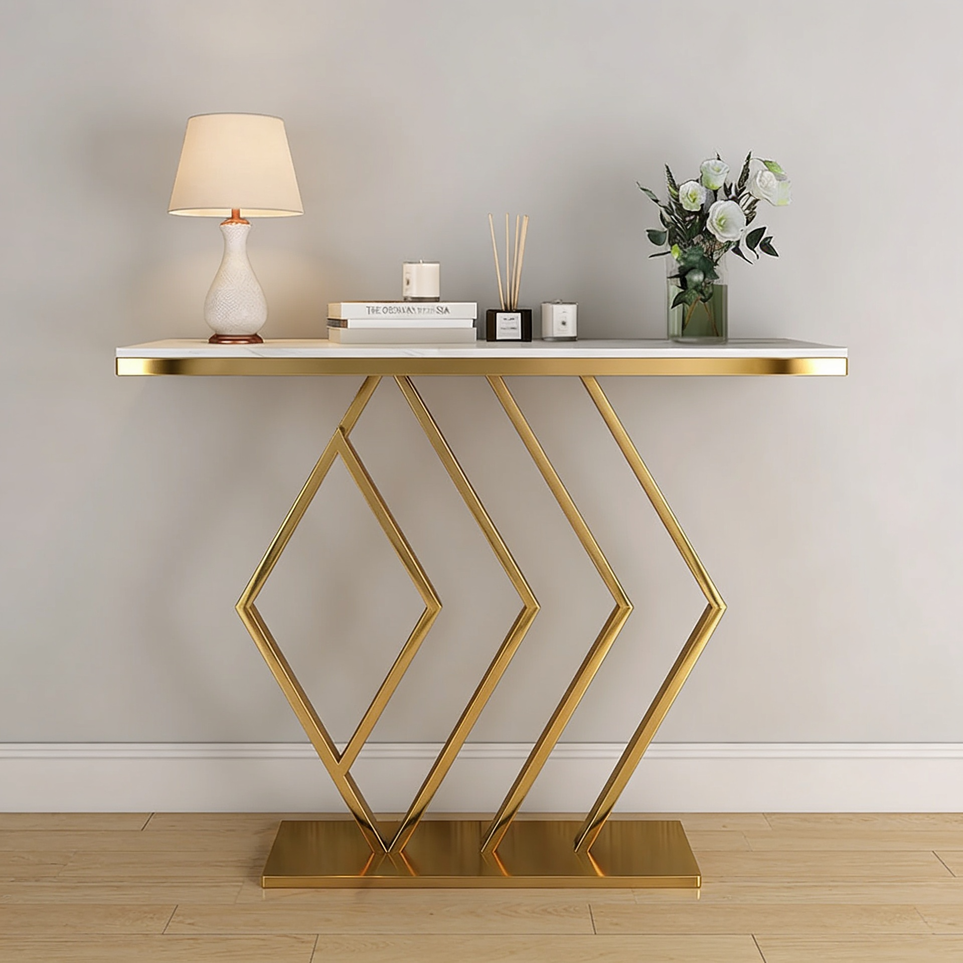 Classic Design Copper Console Table in Geometric Pattern