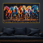 Multicolor Running Horses Crystal Glass Wall Painting