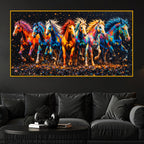 Multicolor Running Horses Crystal Glass Wall Painting