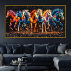 Multicolor Running Horses Crystal Glass Wall Painting