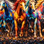 Multicolor Running Horses Crystal Glass Wall Painting