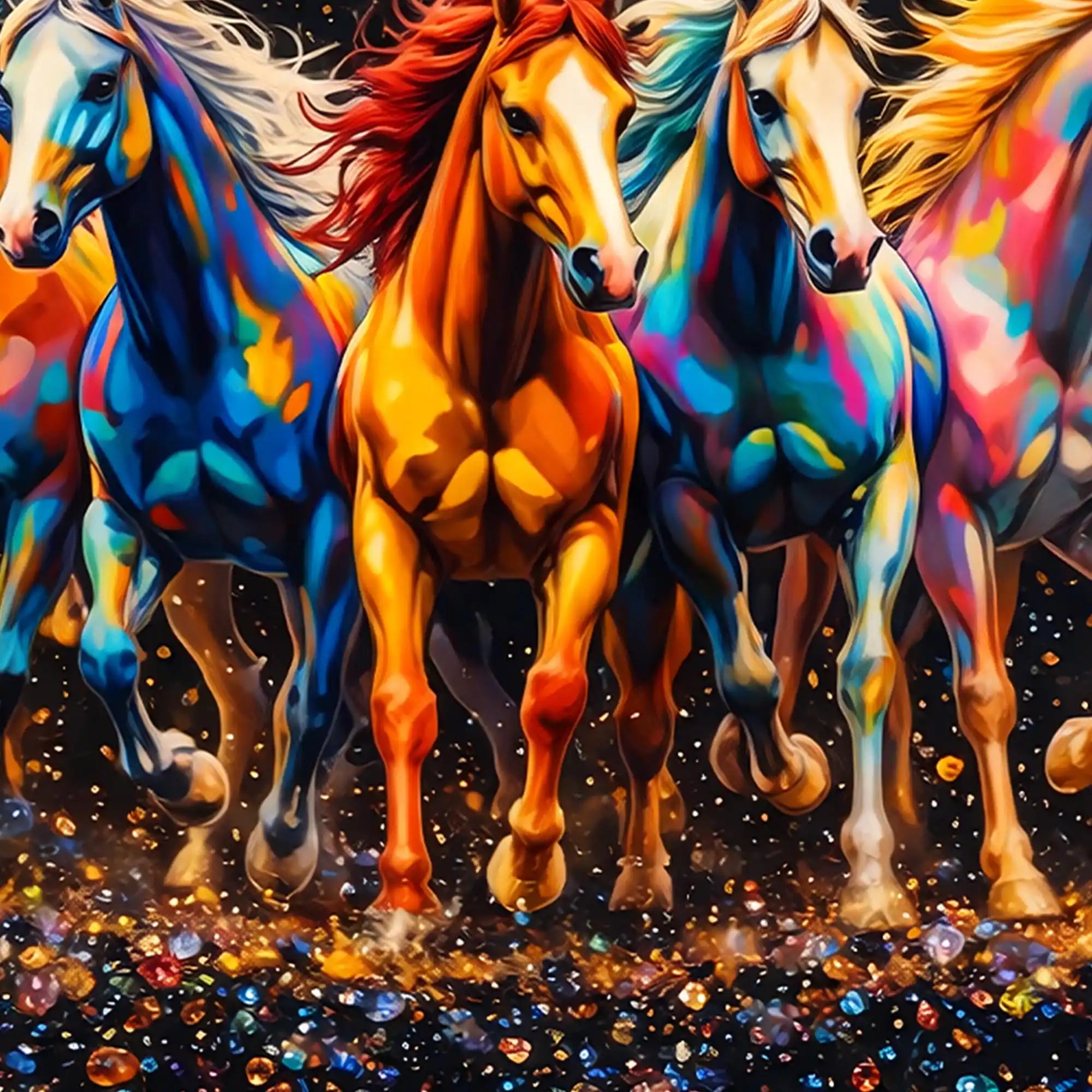 Multicolor Running Horses Crystal Glass Wall Painting