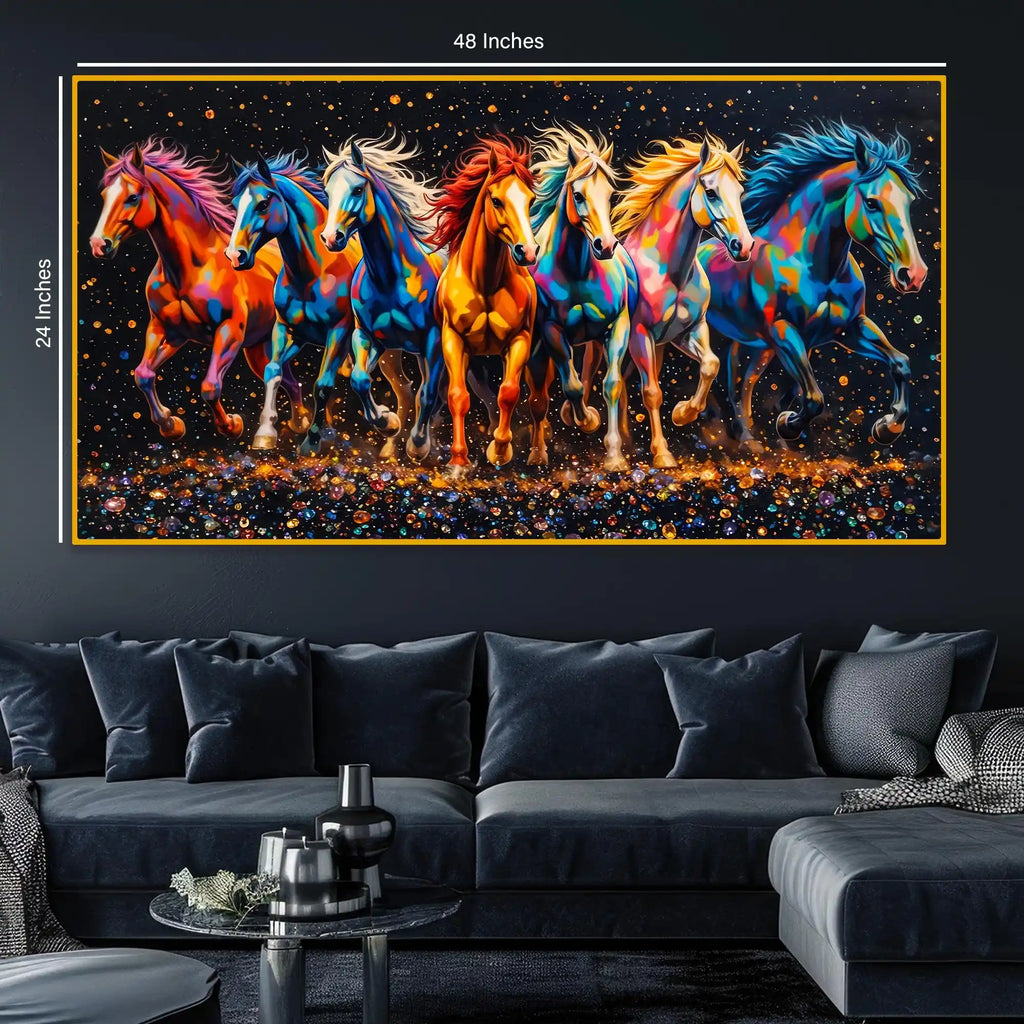 Multicolor Running Horses Crystal Glass Wall Painting