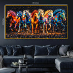 Multicolor Running Horses Crystal Glass Wall Painting