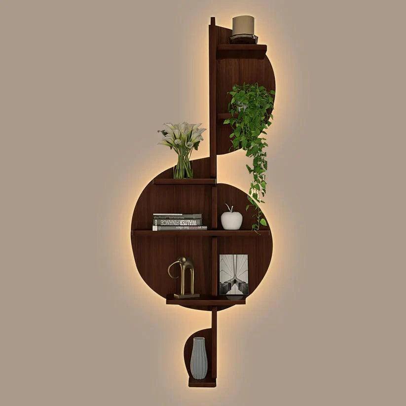 Music Note Backlit Designer Wooden Wall Shelf / Book Shelf / Night Light, Walnut Finish - Decor Smart