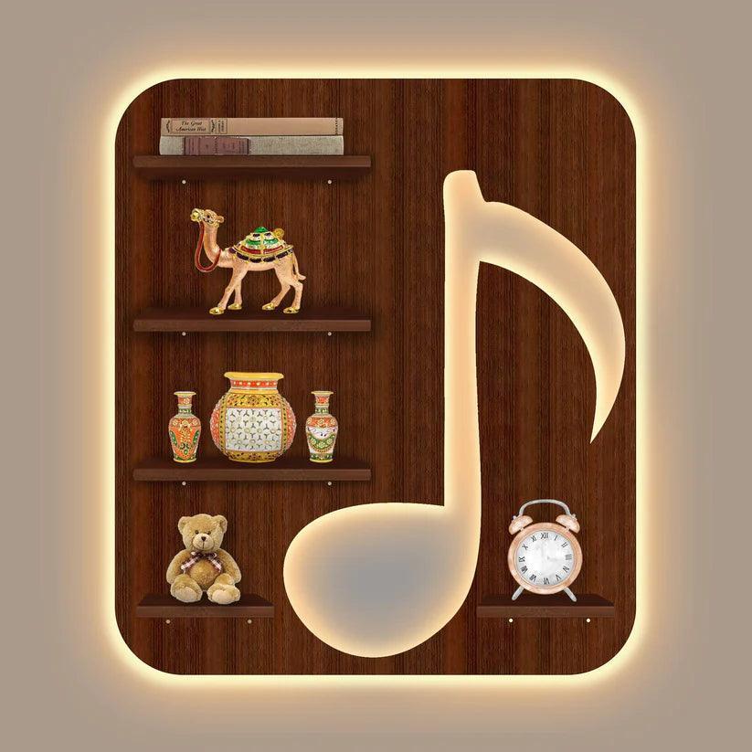Music Symbol Note Backlit Wooden LED Light Wall Shelf with Walnut Finish - Decor Smart