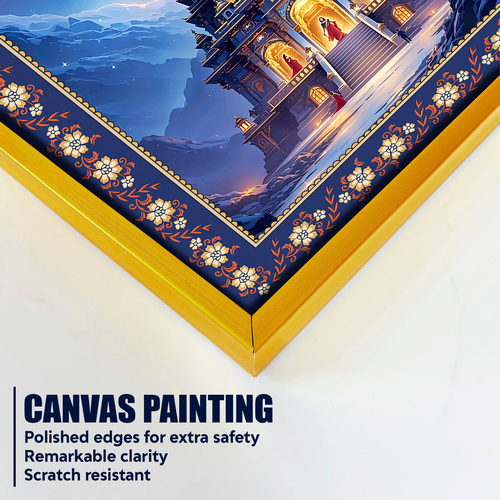 Mystical Himalayan Mandir with Shiva Floral Border Vertical Wall Painting
