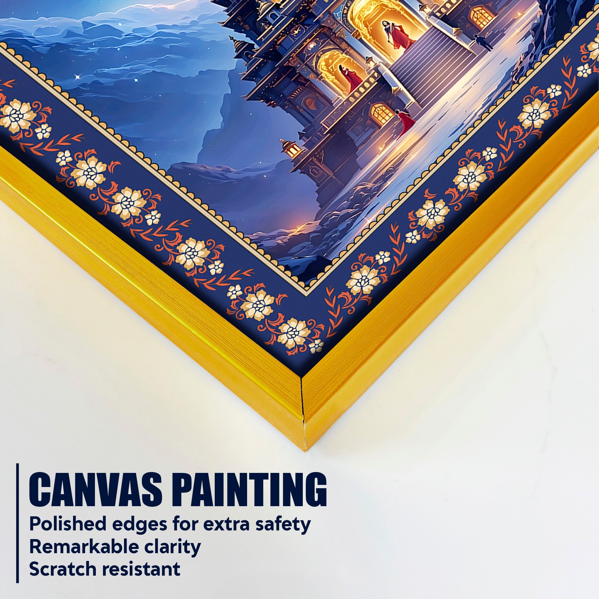 Mystical Himalayan Mandir with Shiva Floral Border Vertical Wall Painting