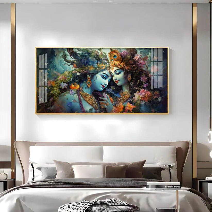 Mystical Love Of Radha Krishna Premium Acrylic Floating Wall Painting - Decor Smart