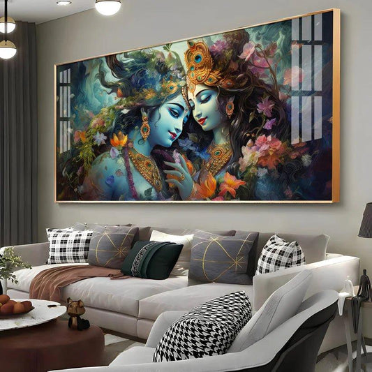Mystical Love Of Radha Krishna Premium Acrylic Floating Wall Painting - Decor Smart