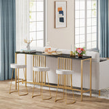 Narrow Long Faux Black Marble Gold Console Table - Decor Smart