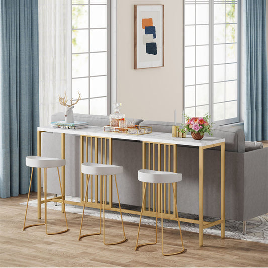 Narrow Long Faux White Marble Gold Console Table - Decor Smart